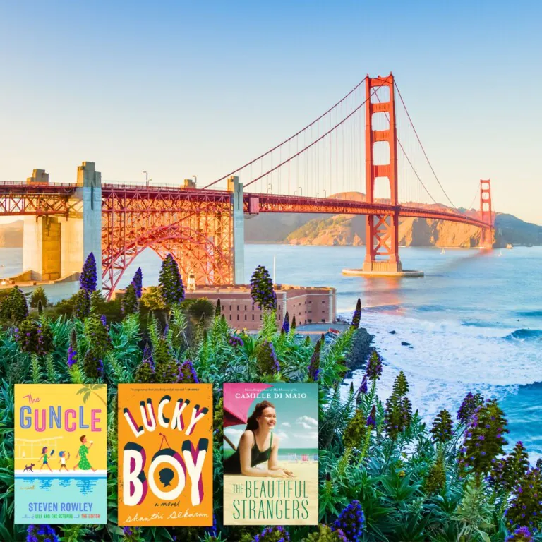 Golden Gate Bridge with 3 book covers
