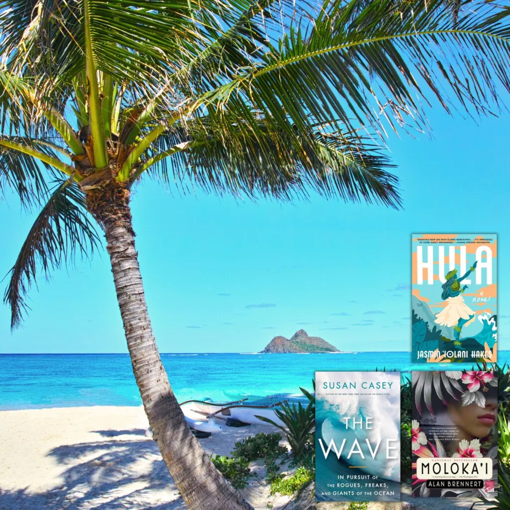 hawaii beach view with 3 book covers
