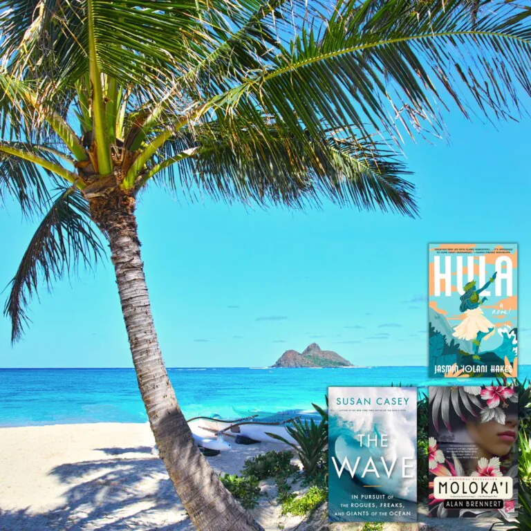 hawaii beach view with 3 book covers