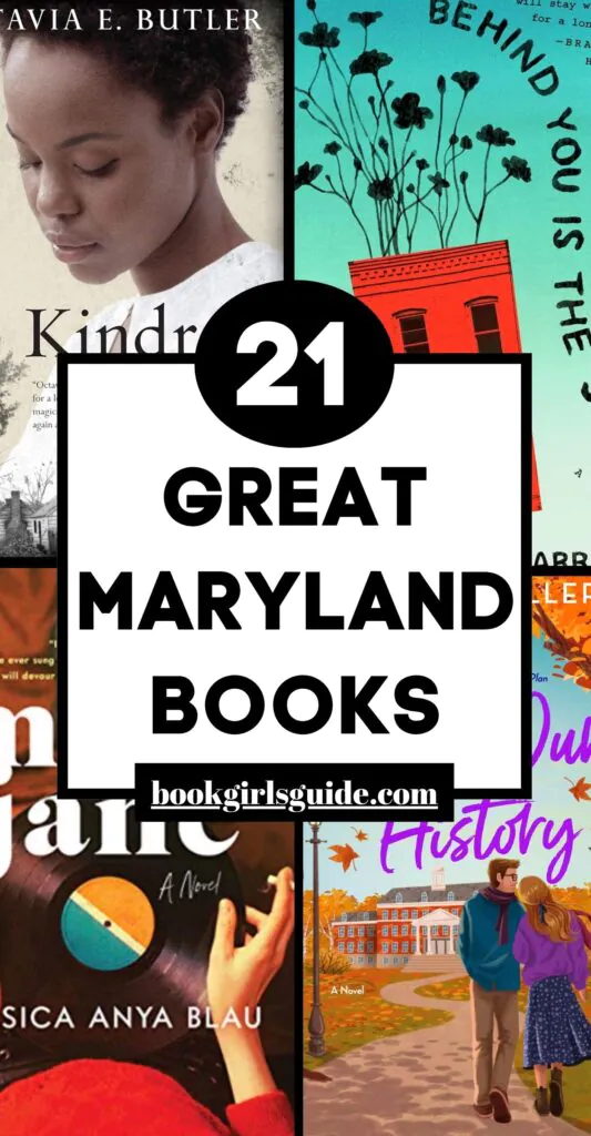 Four book covers overlaid with text that reads 21 Great Maryland Books