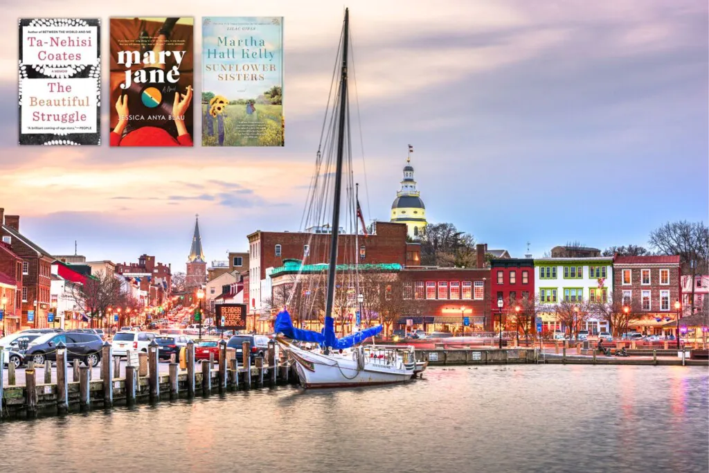 Sailboat in Cheasapeake Bay Annapolis with three books