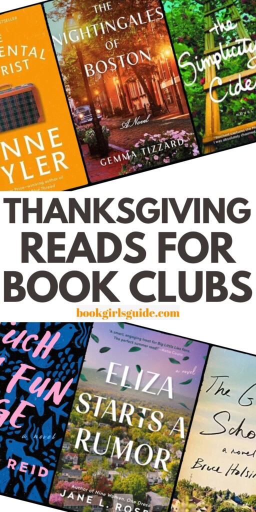 Image prompting the post with thanksgiving books and text reading Thanksgiving Books for Book Clubs