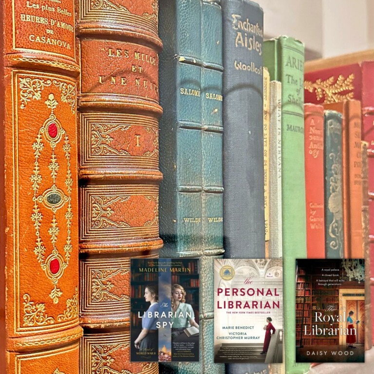 Old leatherbound books on a shelf in JP Morgan's library