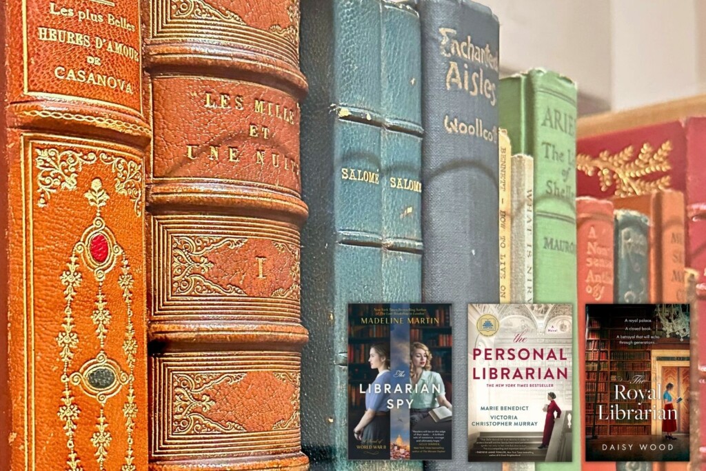 Old leatherbound books on a shelf in JP Morgan's library