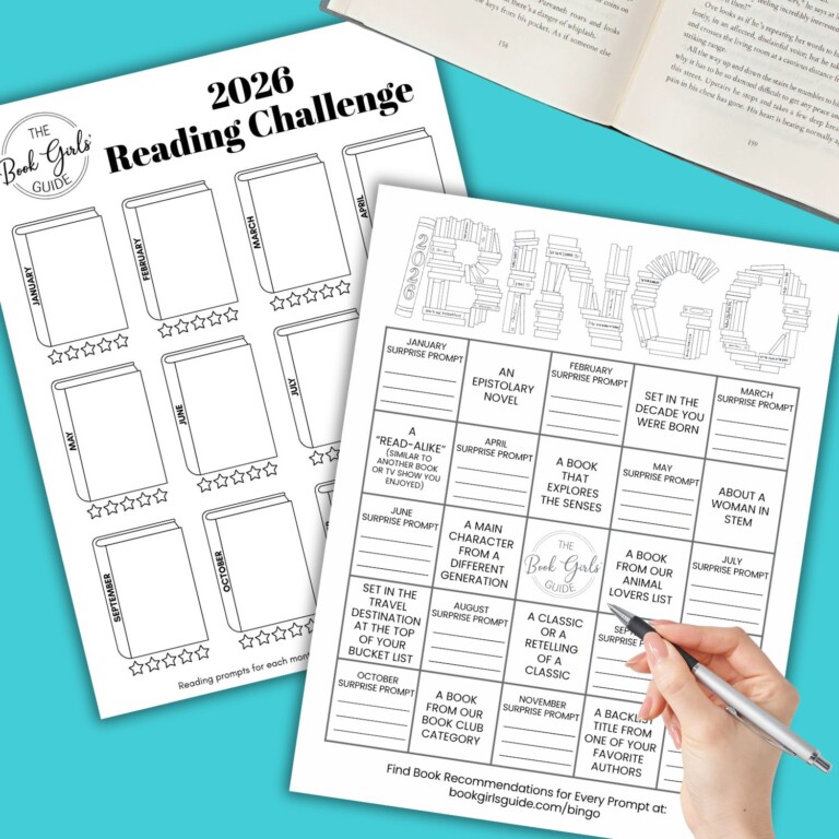 Book Bingo and 12 month Book Girls Guide 2026 Reading Challenge Trackers