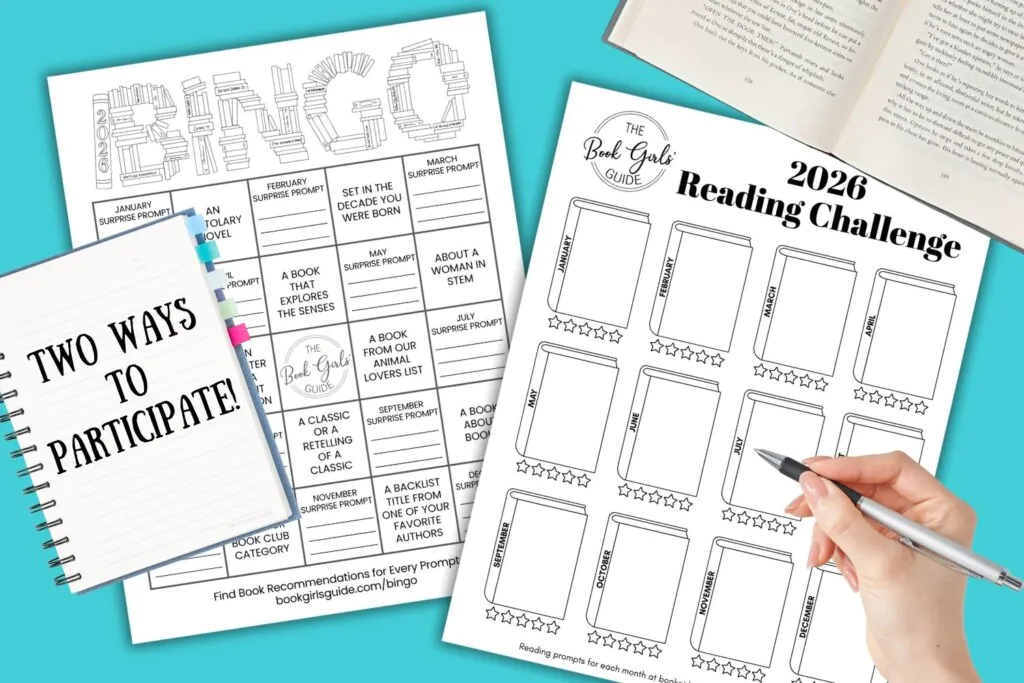 Book Bingo and 12 month Book Girls Guide 2026 Reading Challenge Trackers