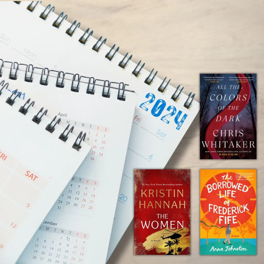 stack of calendars with one labeled 2024 and 3 book covers