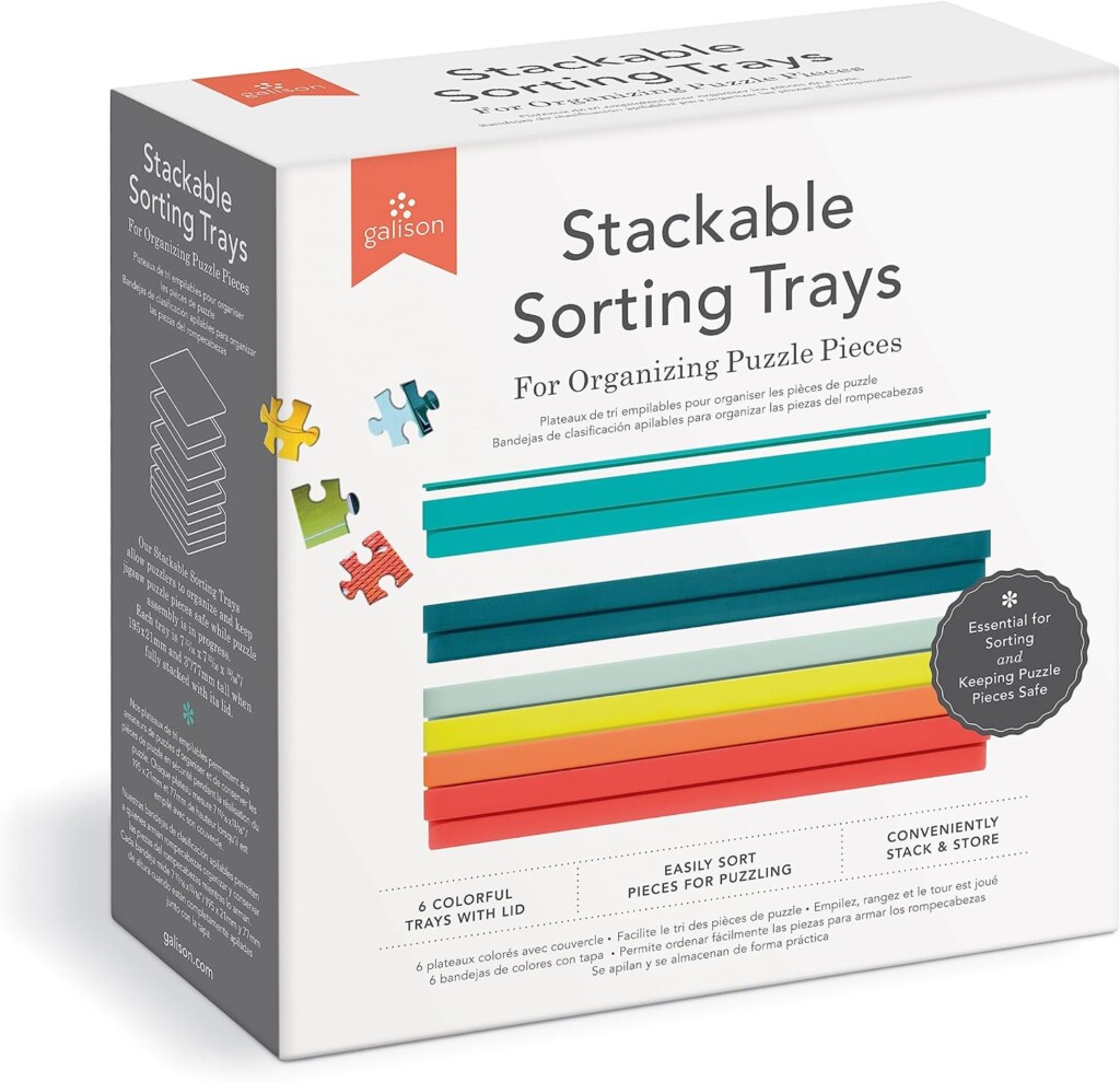 Product box for a set of colorful stacking puzzle sorting trays