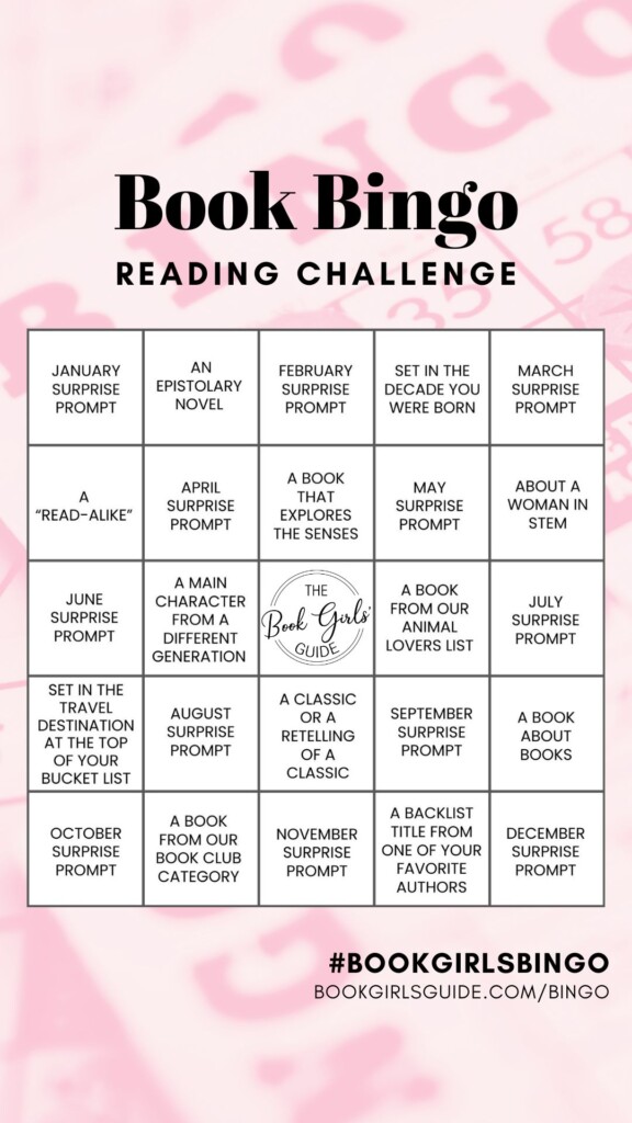 9:16 Social Sharing Template for Book Bingo with pink bingo card background