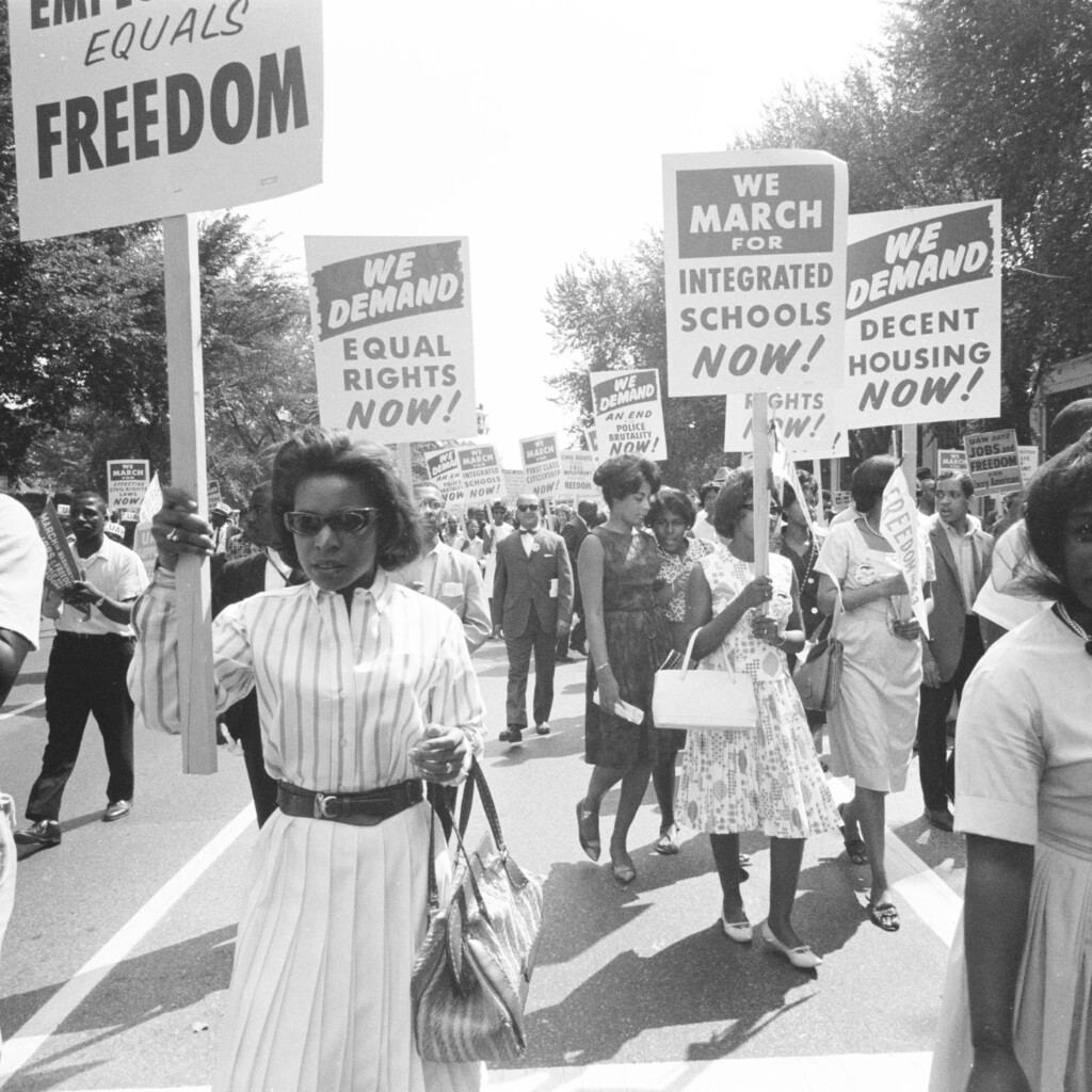 Black and White Photo of Civil Rights Marchers in the 1960s