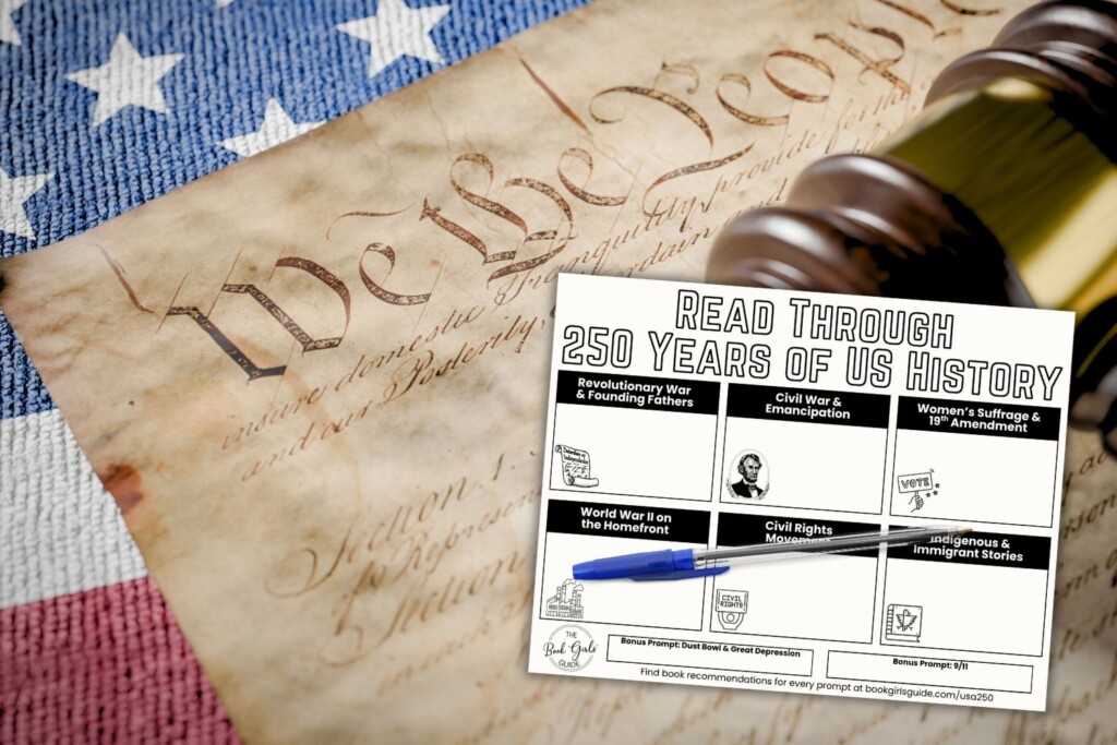 Constitution and US Flag with US History Reading Challenge printable