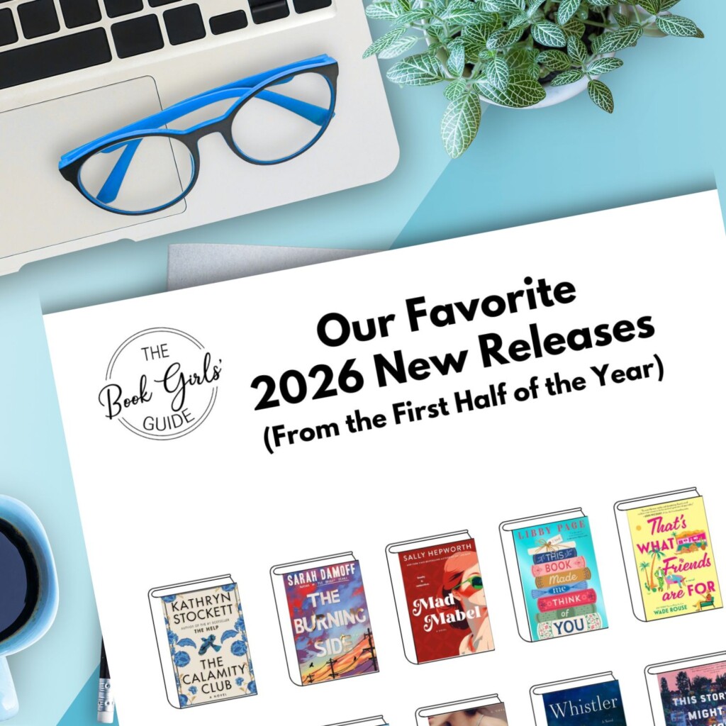 Printable graphic of our favorite new releases in the first half of 2026. The printable is laying on a desk with a computer, glasses, and a small potted plant.