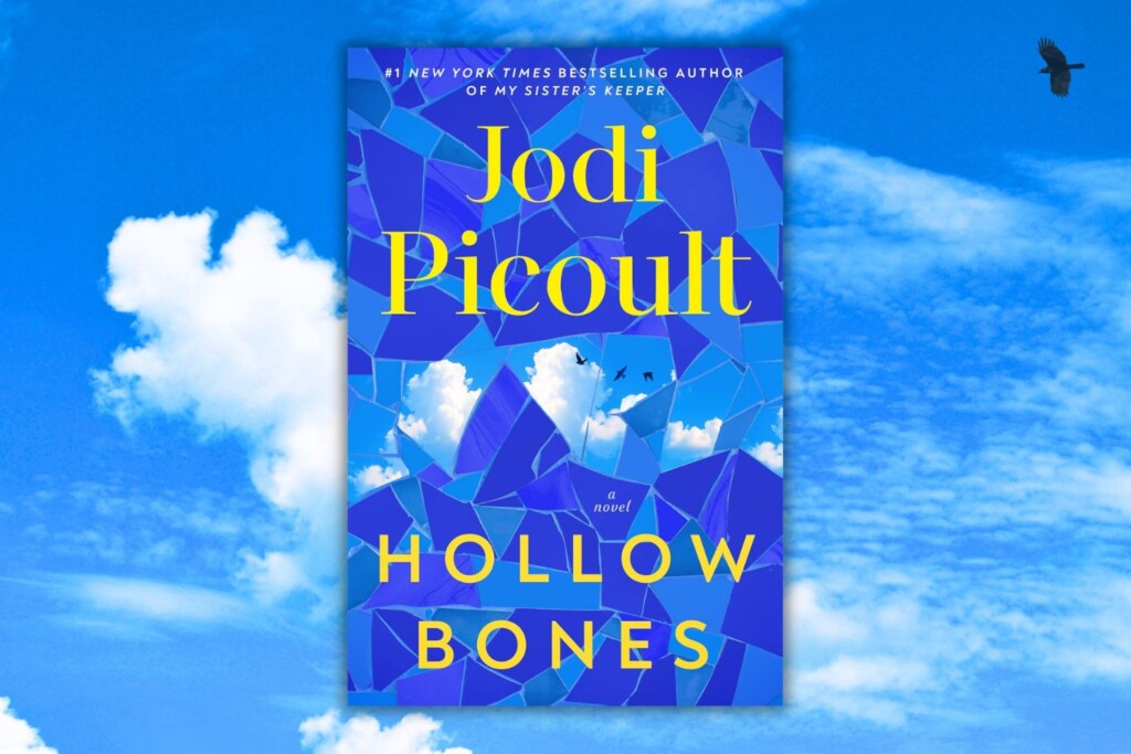 Book cover for Hollow Bones by Jodi Picoult on blue sky background