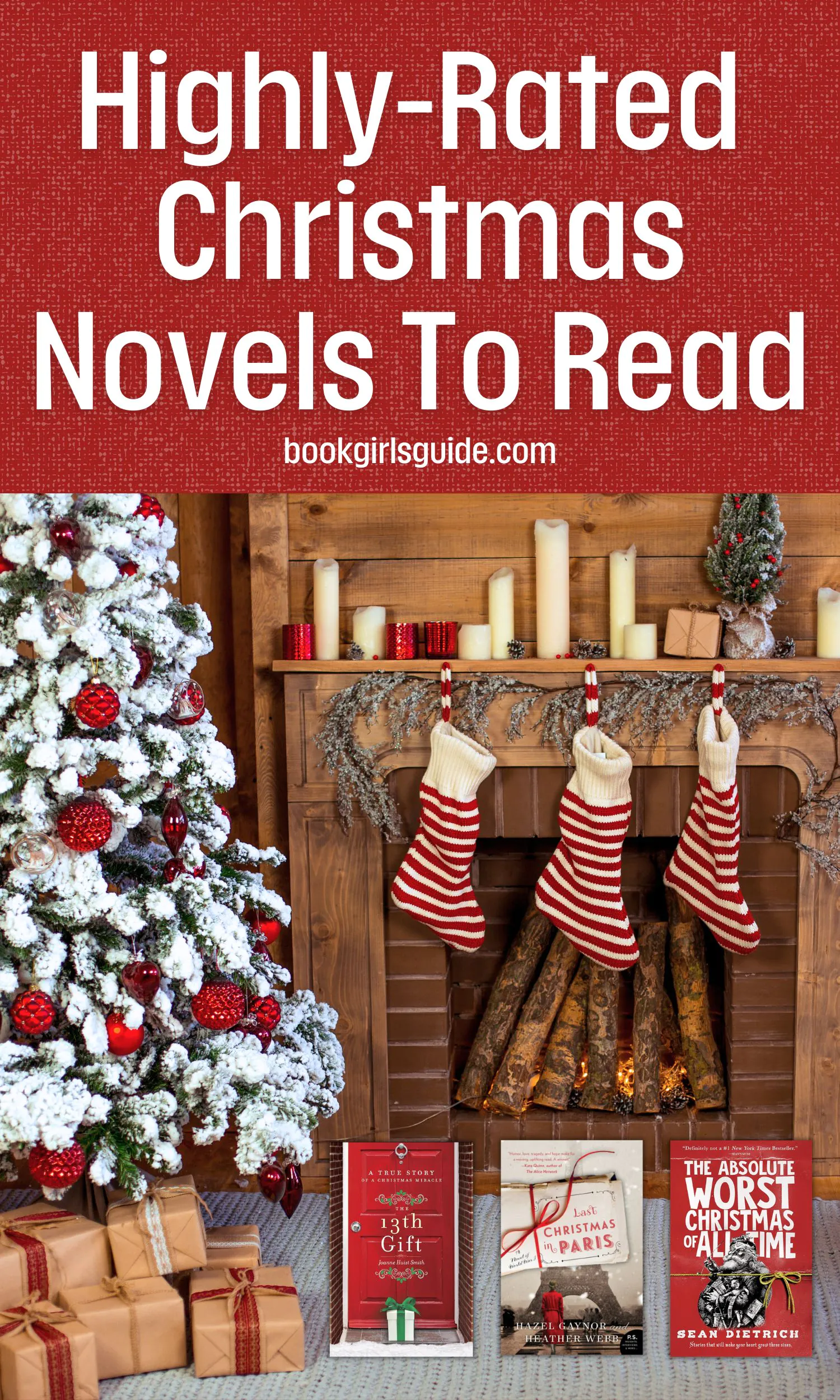 image of rustic christmas interior and text promoting this book list