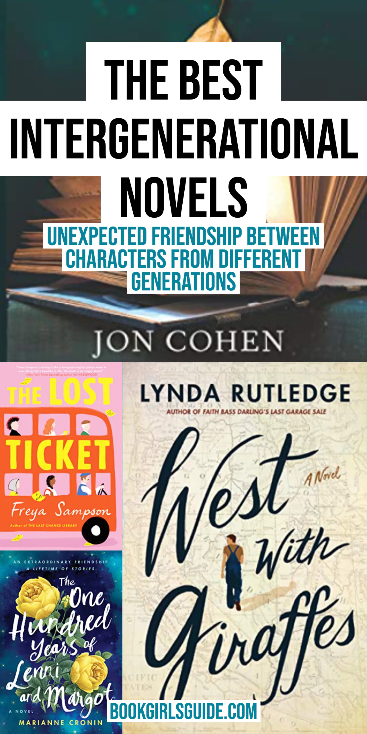 Text reading "The Best Intergenerational Novels" over book covers
