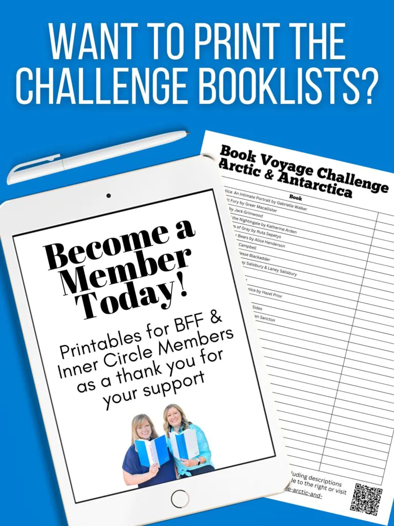 Promo for printable book lists perk for members showing a photo of one of the sample printable book list pages