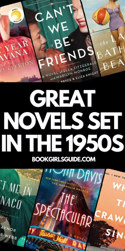 scattered books with text reading "great novels ste in the 1950s"
