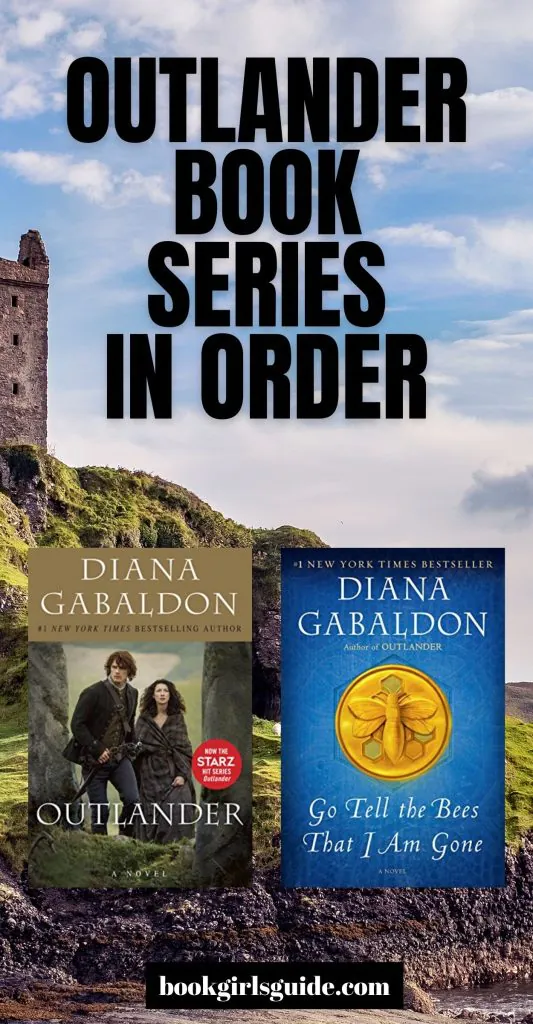 Text reading "Outlander Book Series in Order" over the sky in a photo of the Scottish Highlands. 