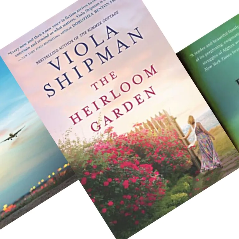 three tilted book covers with Heirloom Garden in the center