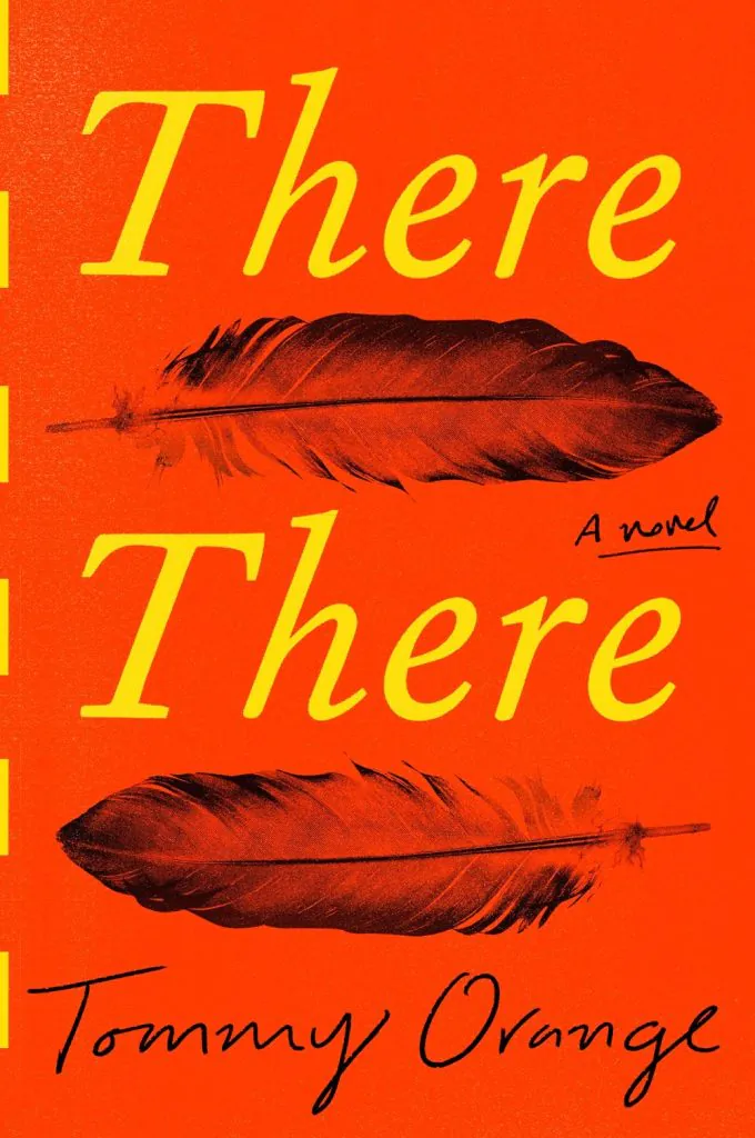 There There book cover red with yellow writing and two black feathers