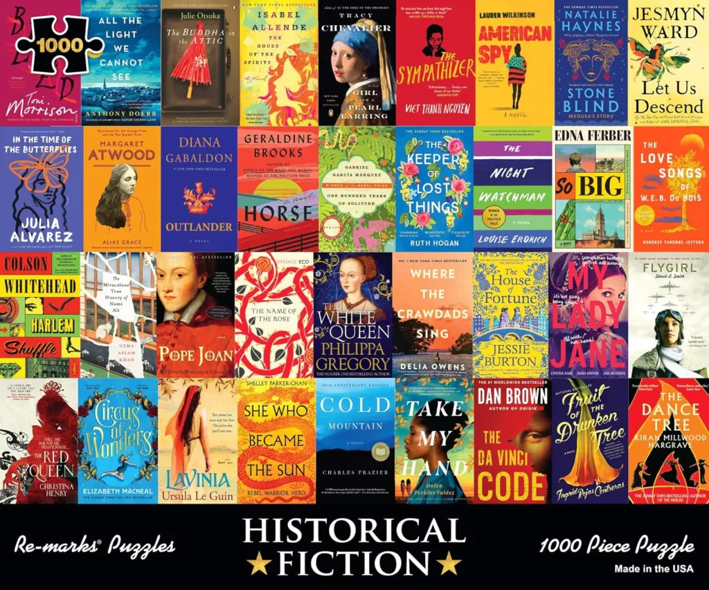 Puzzle of historical fiction book covers