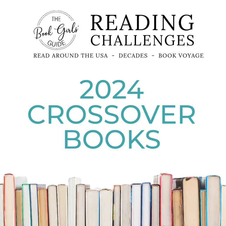 Book Girls Logo at the top with words that read 2024 Crossover Books in the middle and a row and books across the bottom of the image