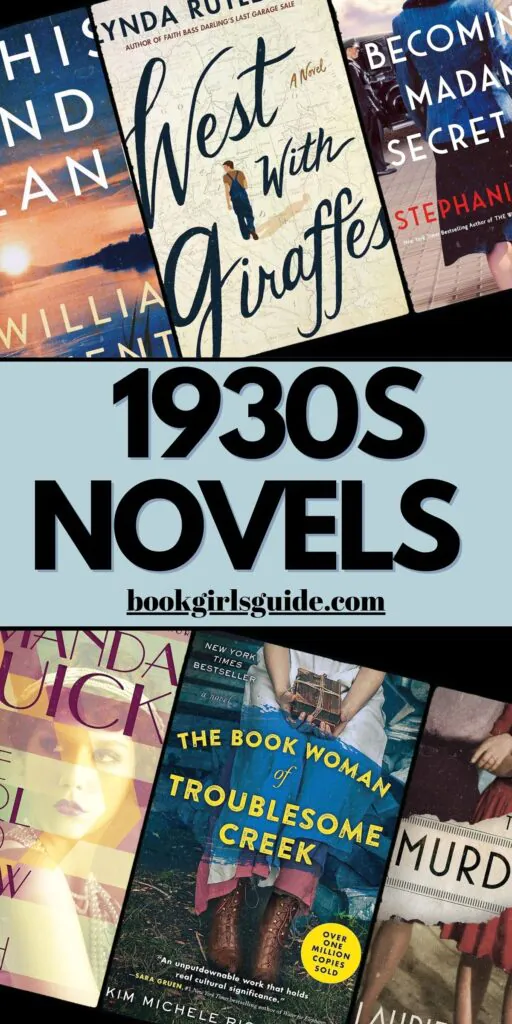 image of books arranged like a film stripe with text reading 1930s Novels