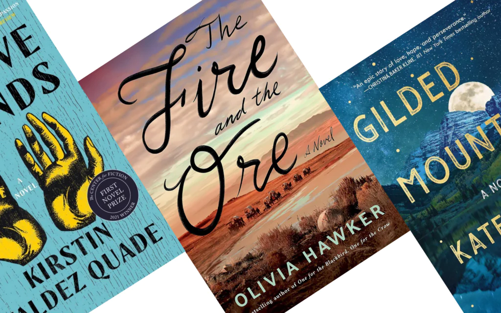 Three angled book covers of novels set in the southwestern mountain states