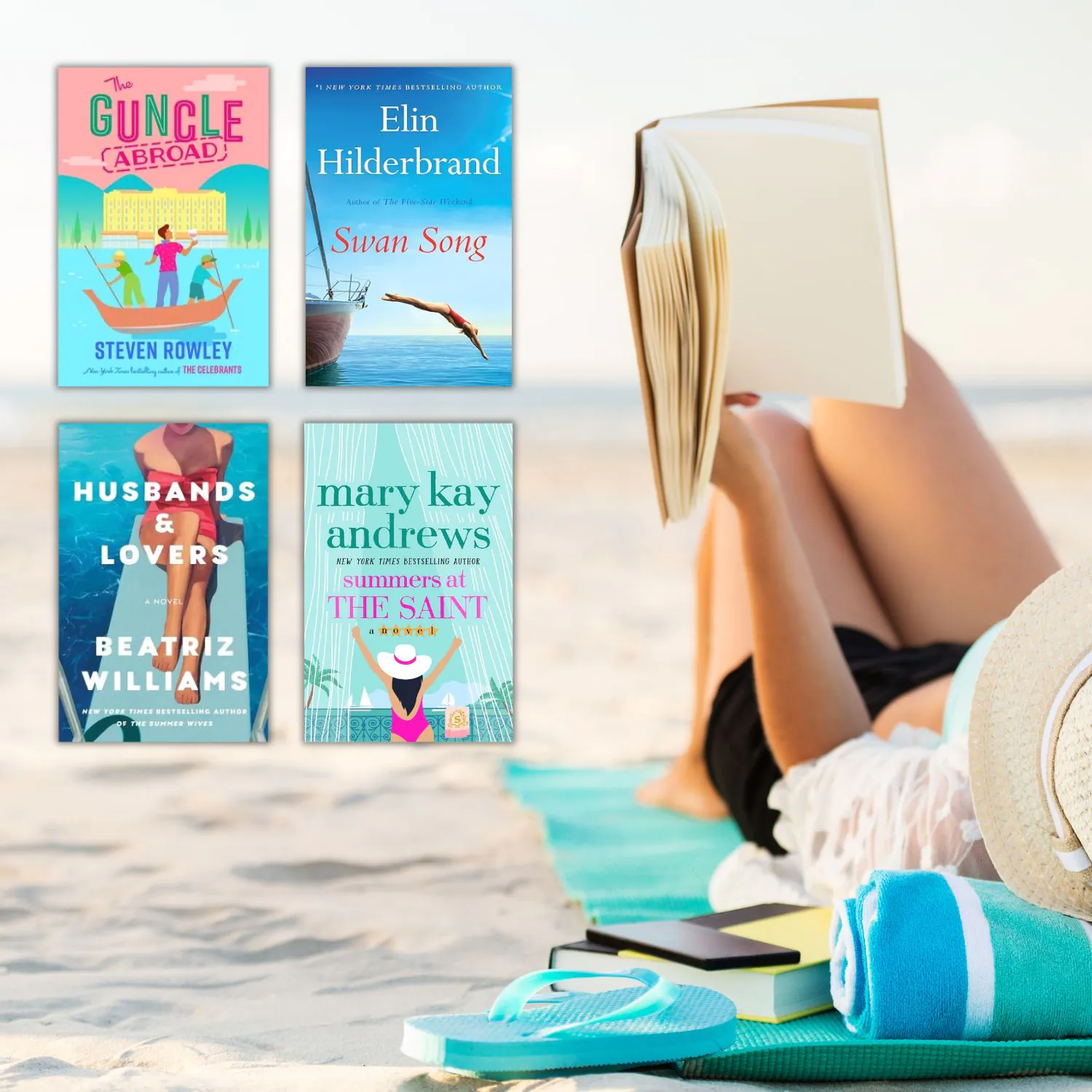women reading on a beach