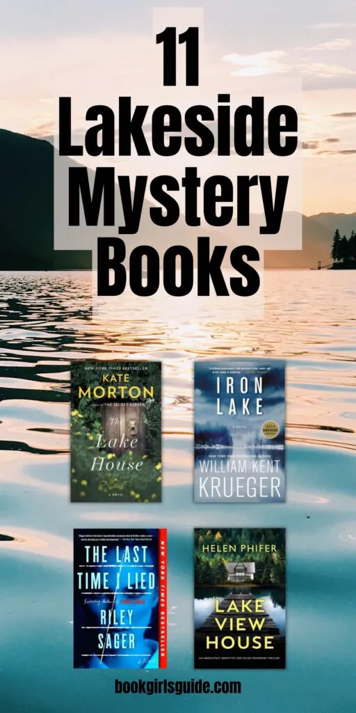 image of a lake at dusk with three book covers overlayed