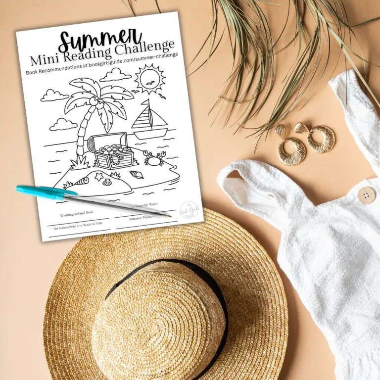 Flaylay of neutral dress and hat for summer with summer reading challenge printable showing