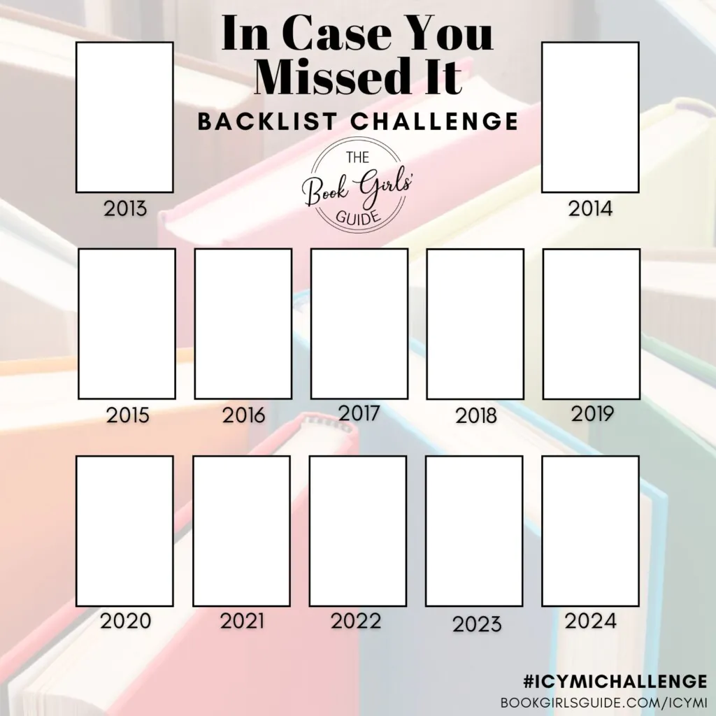 In Case You Missed It 2025 Reading Challenge Social Sharing Template with space to add book covers for each of the reading prompts