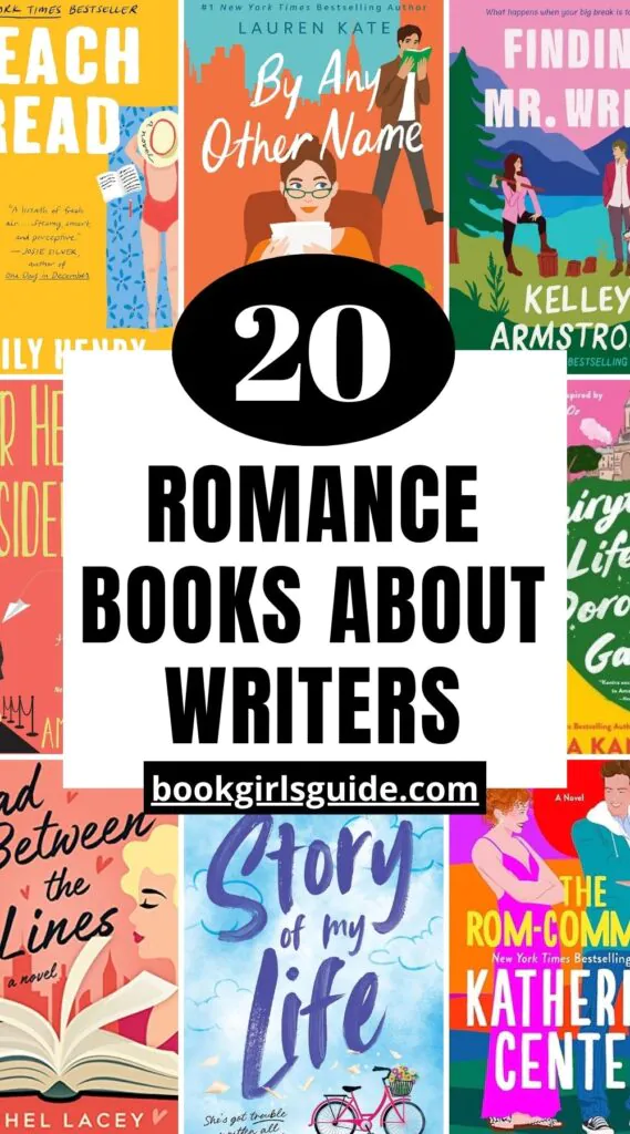 8 book covers overlaid with text that reads 20 Romance Books About Writers