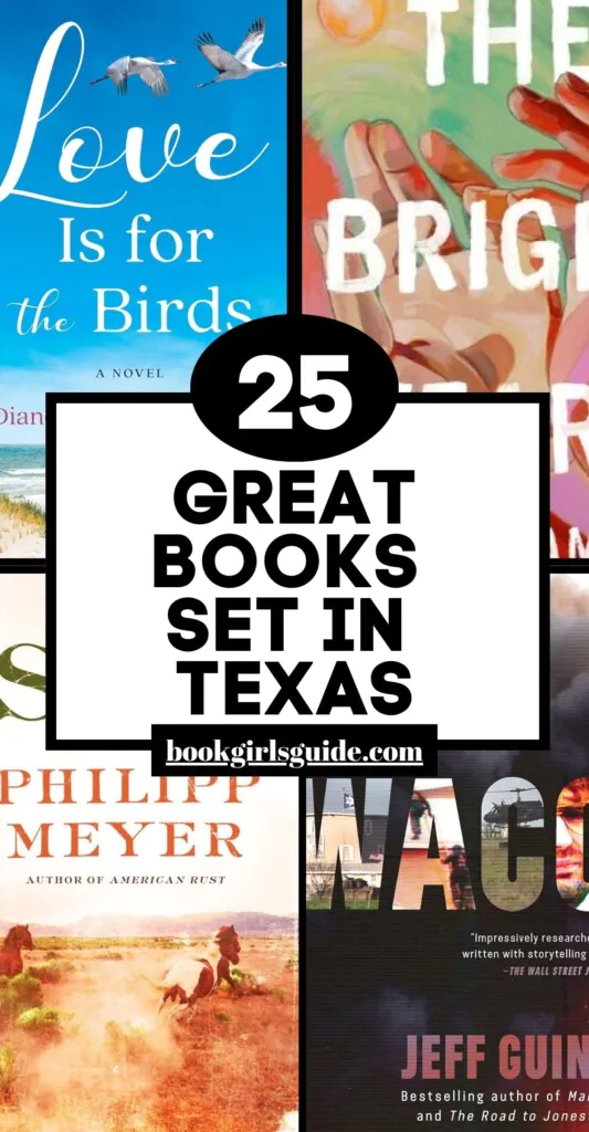 Covers of four book covers overlaid with text that reads 25 Great Books Set in Texas