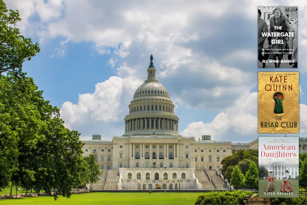 US Capitol building with 3 books overlaid