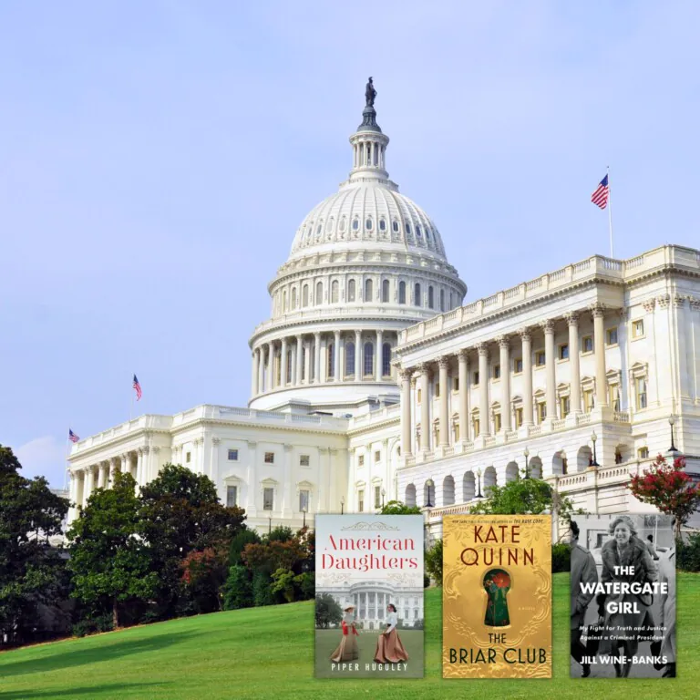 US Capitol Building with 3 book covers overlaid
