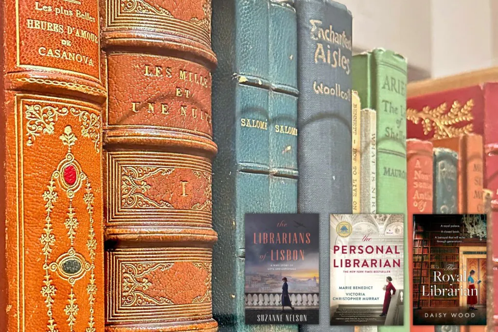 Old leatherbound books on a shelf in JP Morgan's library